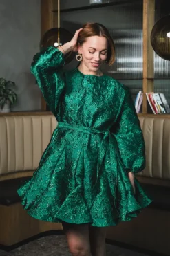 Poppi Metallic Dress Green