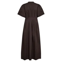 Poppy Emb Pleat Dress Dark Brown
