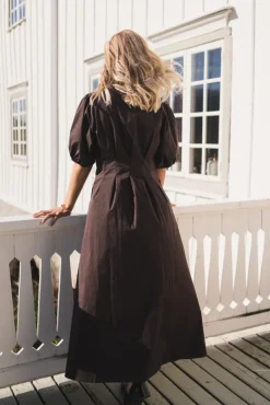 Poppy Pleat Dress Dark Brown