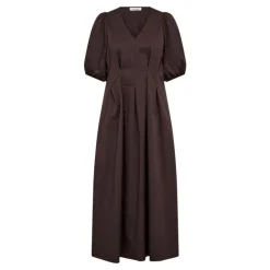 Poppy Pleat Dress Dark Brown