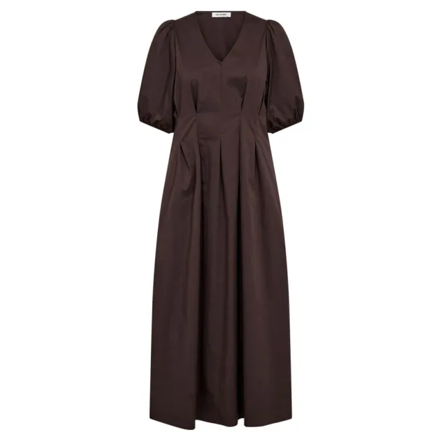 Poppy Pleat Dress Dark Brown
