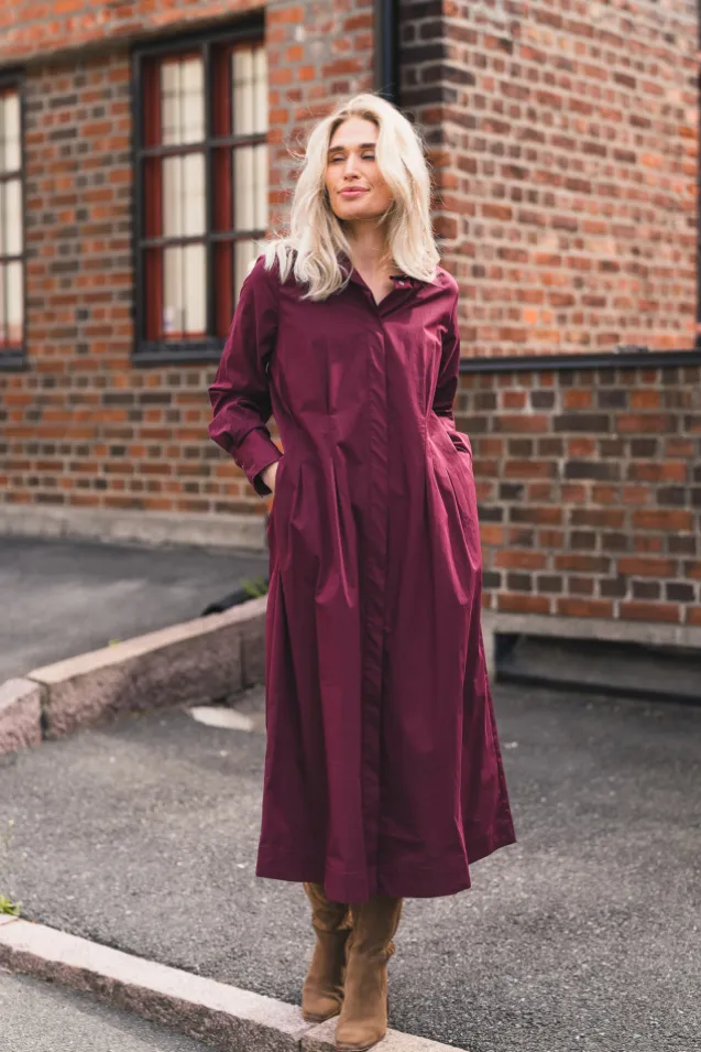 Poppy Shirt Long Dress Winered