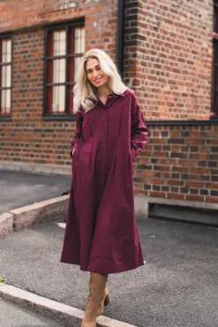 Poppy Shirt Long Dress Winered
