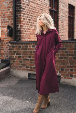 Poppy Shirt Long Dress Winered