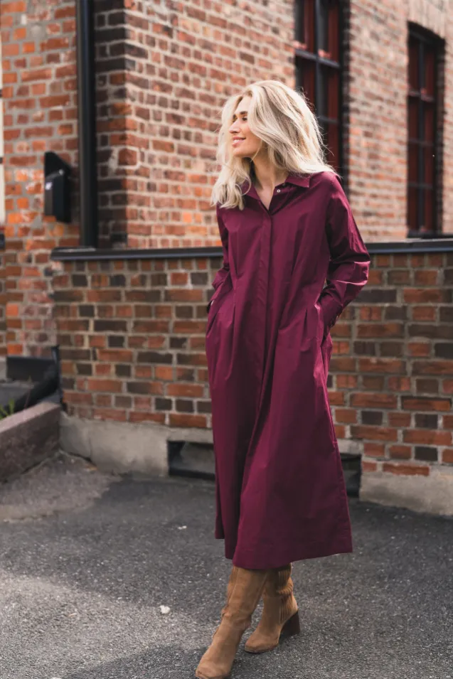Poppy Shirt Long Dress Winered