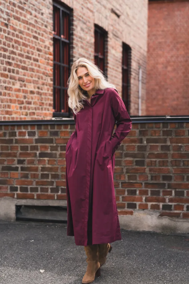 Poppy Shirt Long Dress Winered