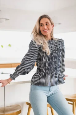 Possa Big Stripe Blouse Navy