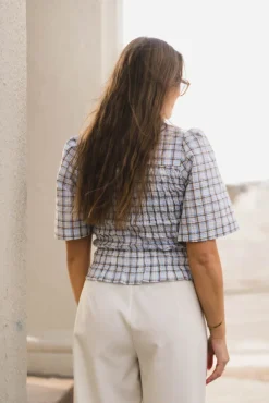 Possini Mega Check Blouse Light Blue