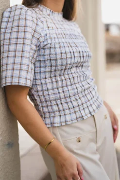 Possini Mega Check Blouse Light Blue