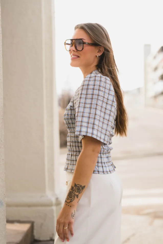 Possini Mega Check Blouse Light Blue