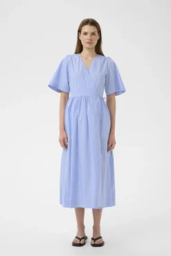 Raelynn Wrap Dress Blue And Summer Stripe