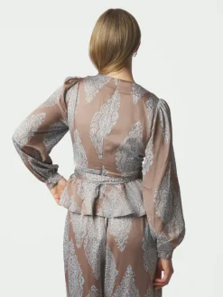 Rista Paisley Drop Blouse Dark Taupe/Light Blue