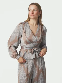 Rista Paisley Drop Blouse Dark Taupe/Light Blue