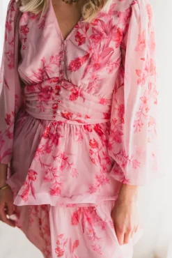 Rivana Print Chiffon Dress Pink