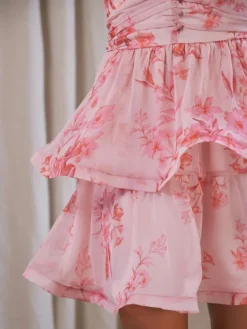 Rivana Print Chiffon Dress Pink