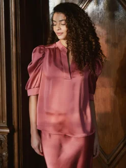 Roella Heavy Sateen Blouse Cherry Pink