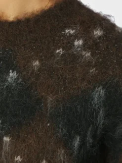 Roeme Check Fluffy Knit Blouse Dark Brown