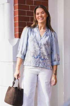 Roselle Artist Paisley Blouse Light Blue
