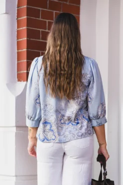 Roselle Artist Paisley Blouse Light Blue