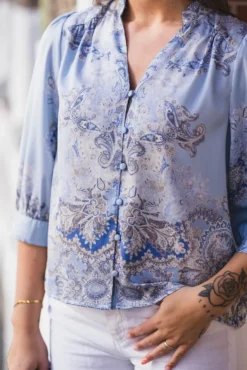 Roselle Artist Paisley Blouse Light Blue