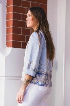 Roselle Artist Paisley Blouse Light Blue