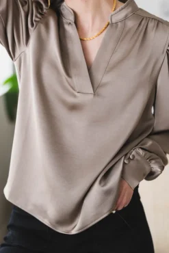 Rosslyn Heavy Sateen Blouse Dark Taupe