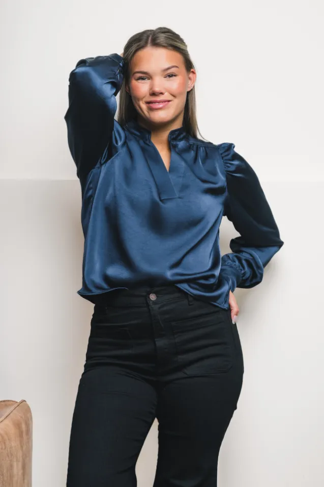 Rosslyn Heavy Sateen Blouse Midnight Blue