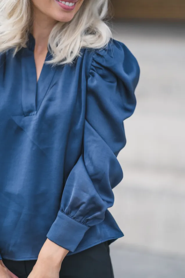 Rosslyn Heavy Sateen Blouse Midnight Blue