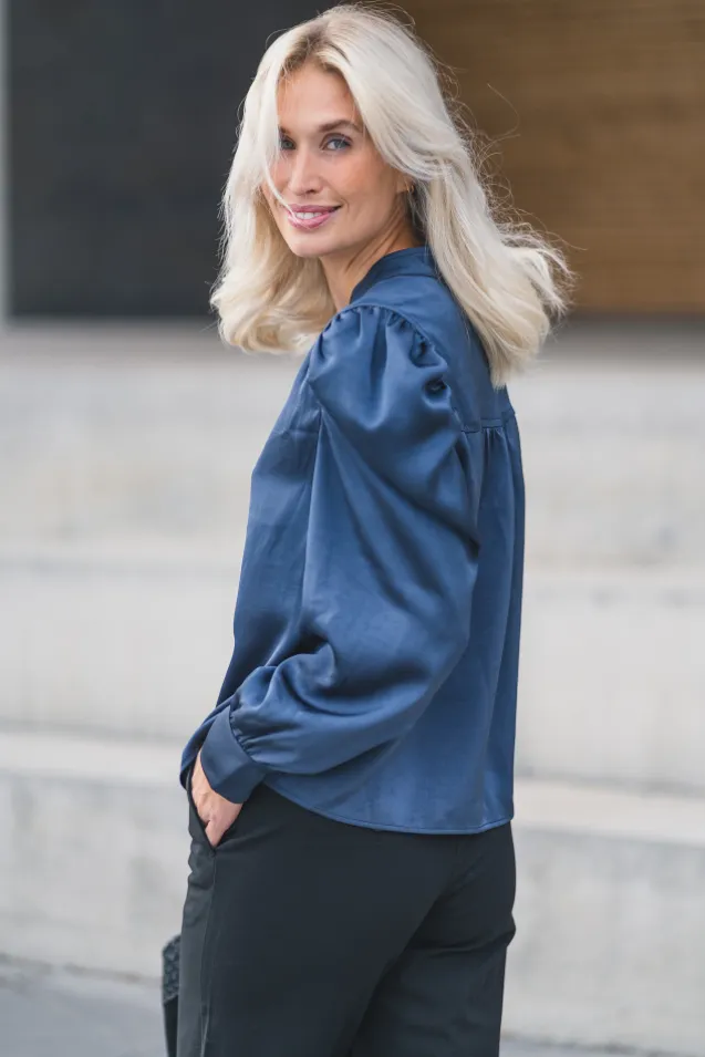 Rosslyn Heavy Sateen Blouse Midnight Blue