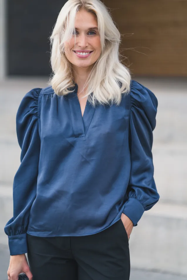 Rosslyn Heavy Sateen Blouse Midnight Blue