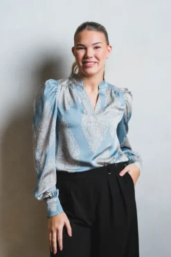 Rosslyn Paisley Drop Blouse Dusty Blue