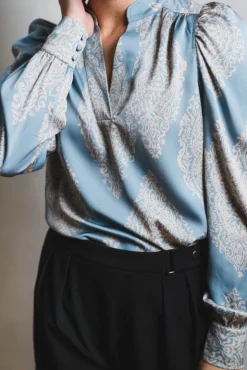 Rosslyn Paisley Drop Blouse Dusty Blue