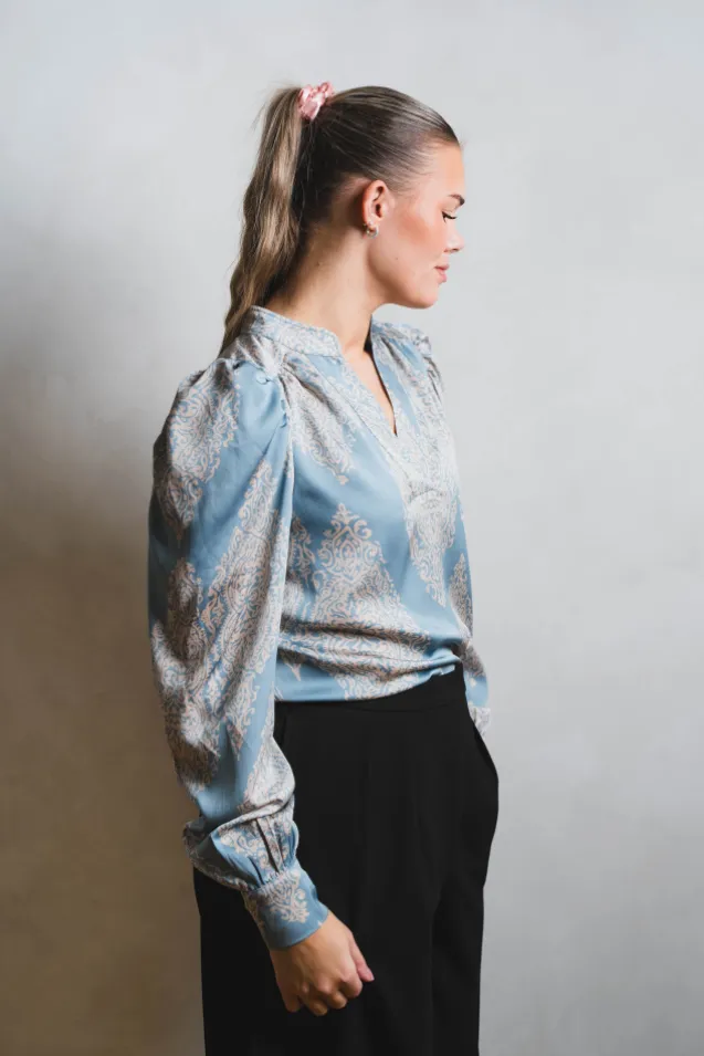 Rosslyn Paisley Drop Blouse Dusty Blue