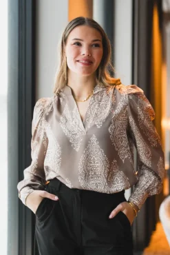 Rosslyn Paisley Drop Blouse Dark Taupe