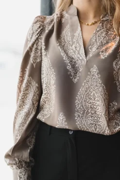 Rosslyn Paisley Drop Blouse Dark Taupe