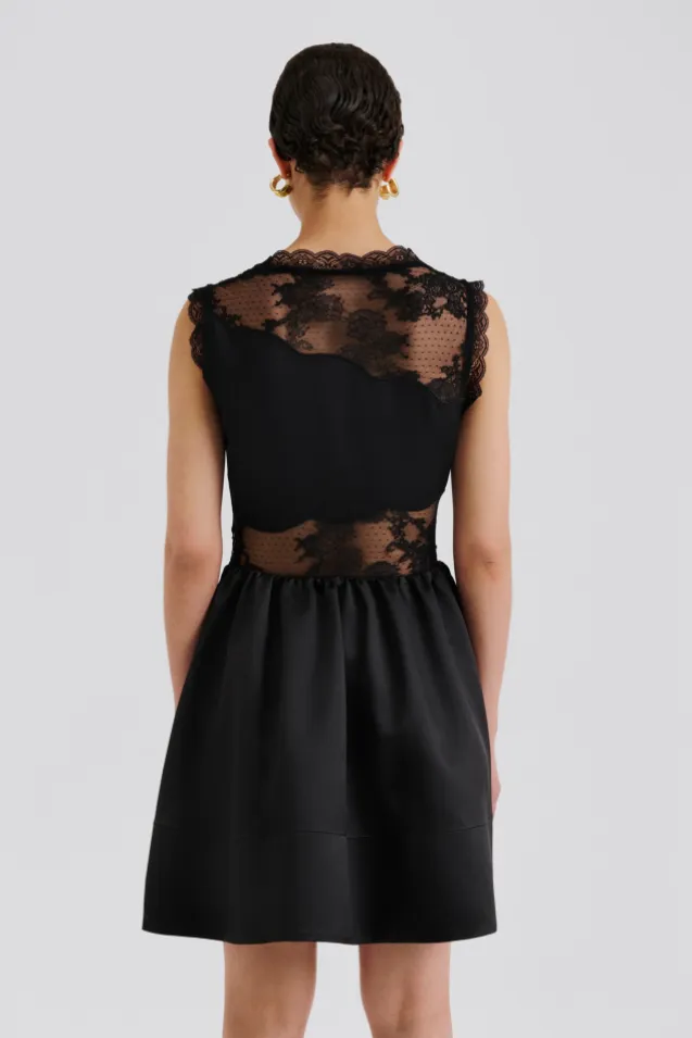 Rosy Lace Trimmed Cut Out Mini Dress Black