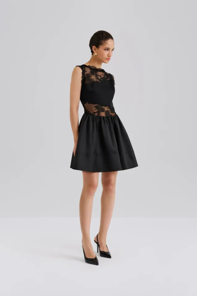 Rosy Lace Trimmed Cut Out Mini Dress Black