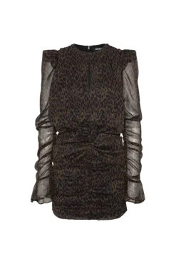 Ruched Flower Mini Dress Mole Comb