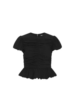 Ruched Puff Sleeve Top Black