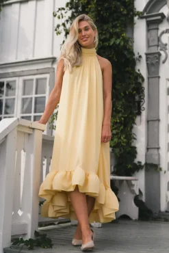 Sabrina Halterneck Ruffled Midi Dress Light Lemon