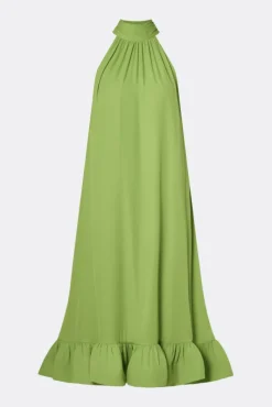 Sabrina Halterneck Ruffled Midi Dress Lime