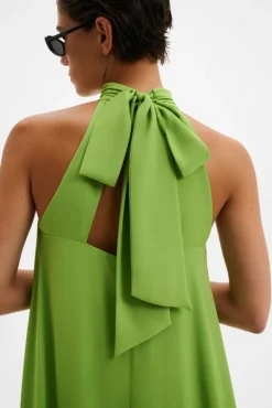 Sabrina Halterneck Ruffled Midi Dress Lime