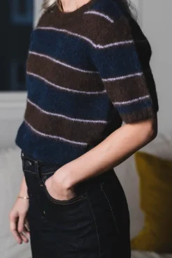 Sajeanne Top 15425 Black Coffee Stripe