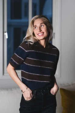 Sajeanne Top 15425 Black Coffee Stripe