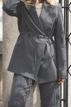 Salot Blazer Belt 15496 Dark Gull Gray Pinstripe