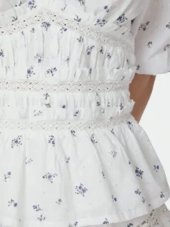 Sapura Flower Dobby Blouse Blue Flower