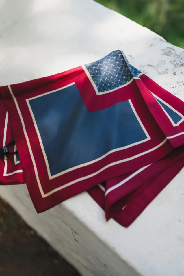 Sarah Color Block Silk Scarf Navy/Burgundy