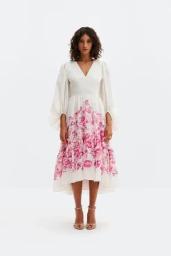 Sasia Deep V Neck Midi Dress Tulip Pink
