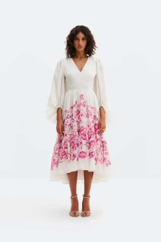 Sasia Deep V Neck Midi Dress Tulip Pink