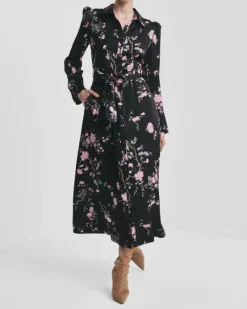 Satin Belt Dress Midnight Garden
